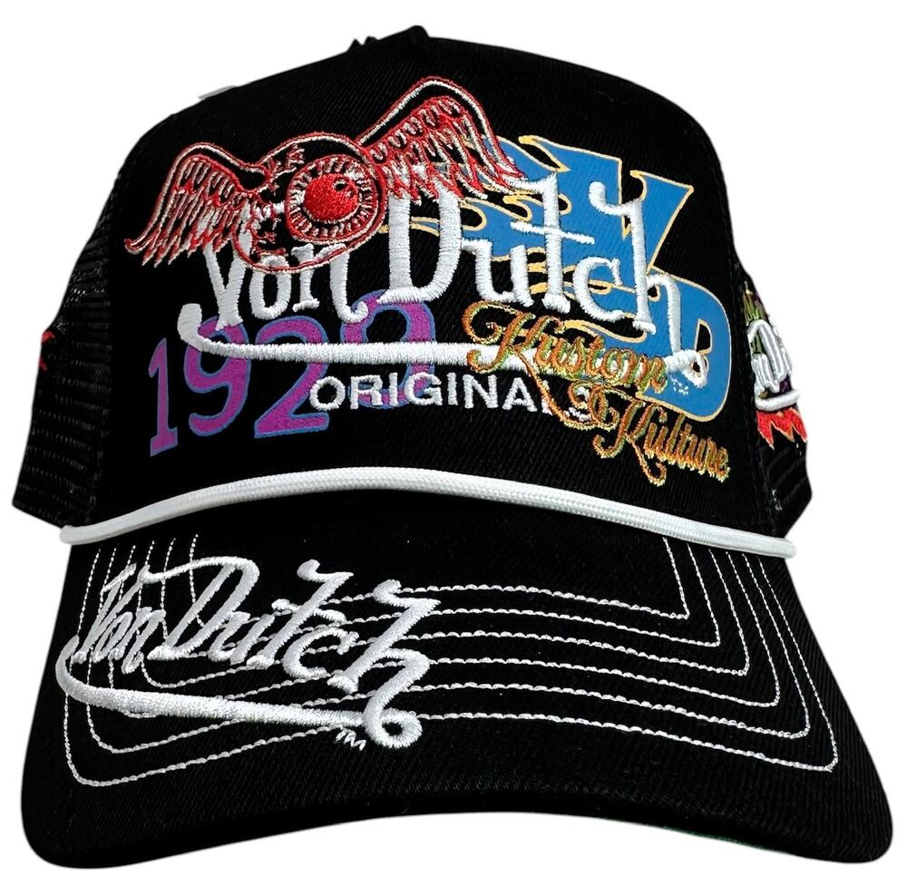 Von Dutch Trucker Hat Overlap Embroidered Black Snapback Cap